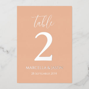 Modern Peach Wedding Table Number Rose Gold