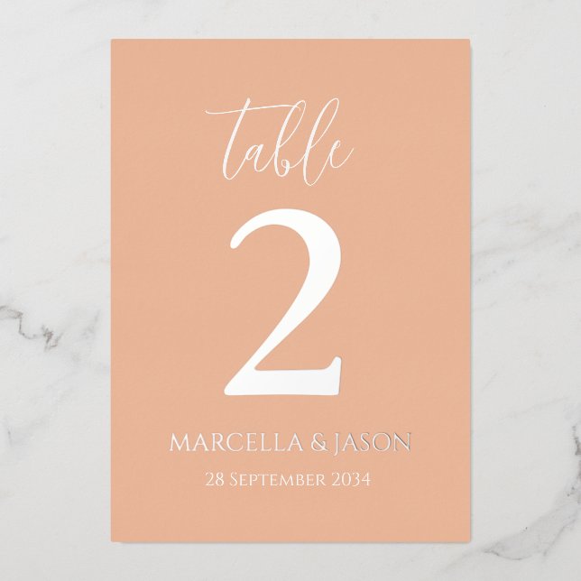 Modern Peach Wedding Table Number Rose Gold  (Front)
