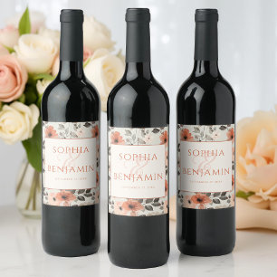 Modern Peach Wedding Wine Label