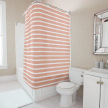 Modern Peach & White Striped Shower Curtain 