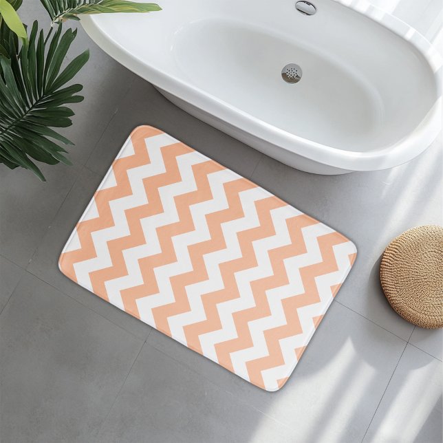 Modern Peachy Orange Chevron Bath Mat (Creator Uploaded)