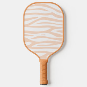 Modern Peachy Orange Zebra Print Personalised Pickleball Paddle