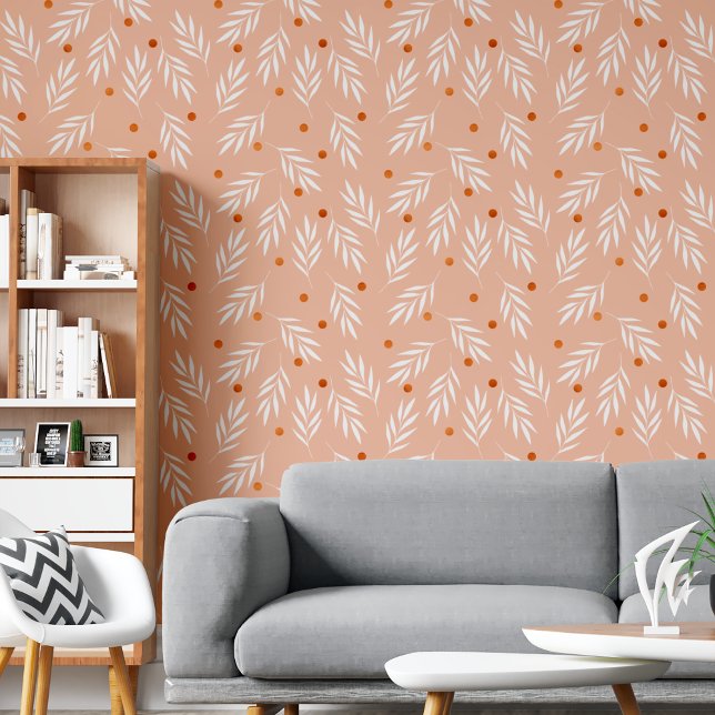 Modern Peachy Pink Floral Leaves Pattern  Wallpaper (Creator Uploaded)