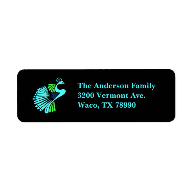 Modern Peacock Black Custom Address Label Return Address Label (Front)