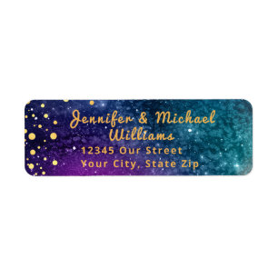 Modern Peacock Blue Gold Watercolor Wedding Return Address Label