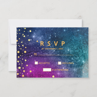 Modern Peacock Blue Gold Watercolor Wedding RSVP Card