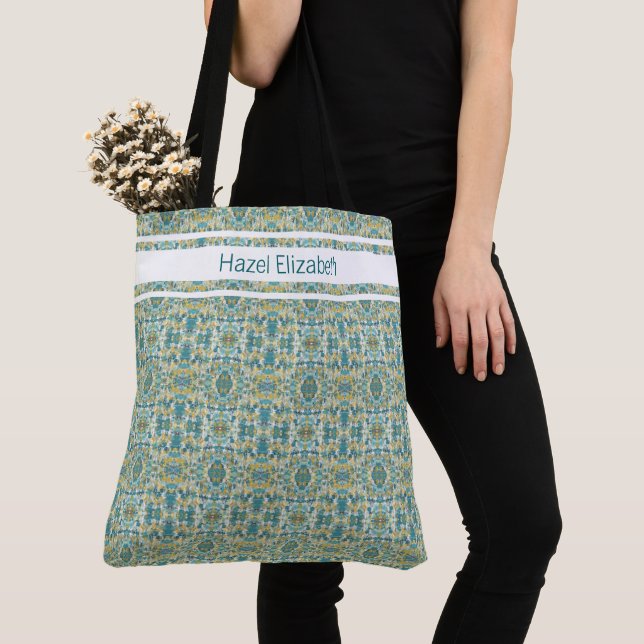 Modern Peacock Blue Pattern  Tote Bag (Close Up)