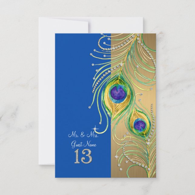 Modern Peacock Feather DIY Personalised Place Card (Front)