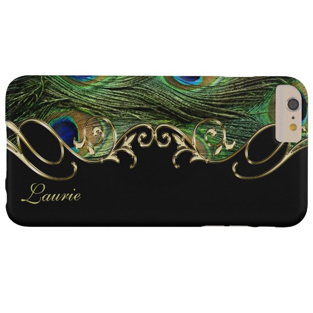 Modern Peacock Feather Gold Custom  Monogram Case-Mate iPhone Case (Back Horizontal)