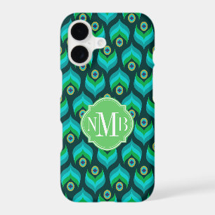 Modern Peacock Feather Pattern Monogram Case-Mate