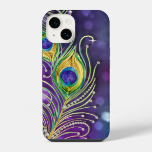 Modern Peacock Feathers Jewels Purple Gold Girly iPhone Case