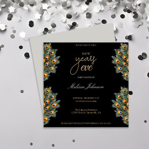Modern Peacock Feathers New Year's Eve Party Invitation