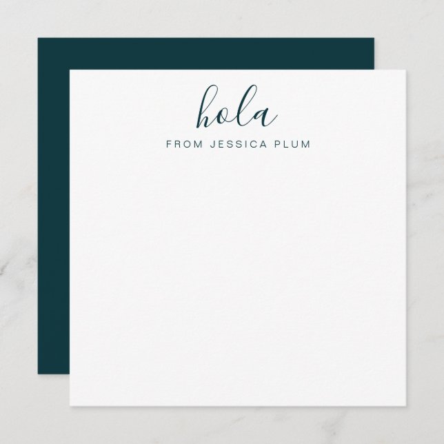 Modern Peacock Green Hola Correspondence Card (Front/Back)