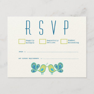 Modern Peacock Love Birds Wedding RSVP Cards