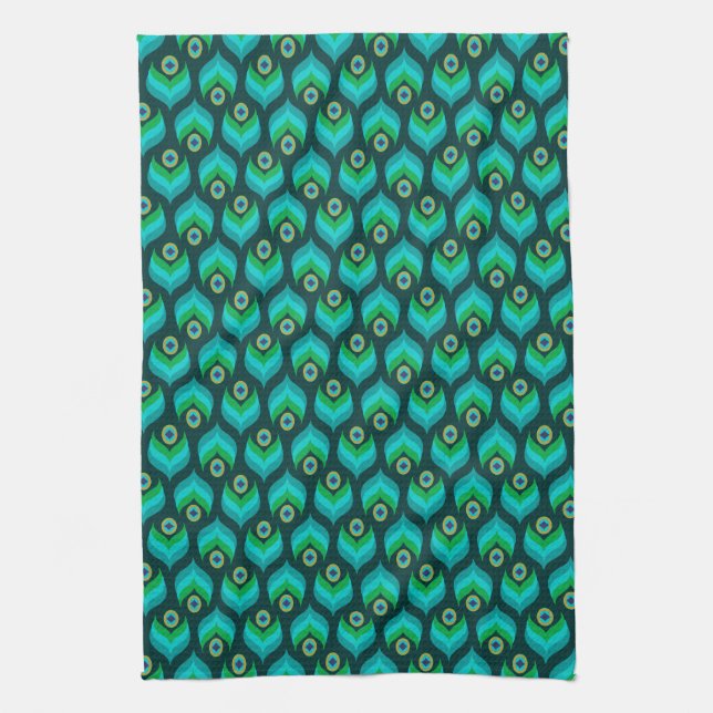 Modern Peacock Pattern Tea Towel (Vertical)