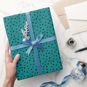 Modern Peacock Teal Blue Polka Dots Wrapping Paper