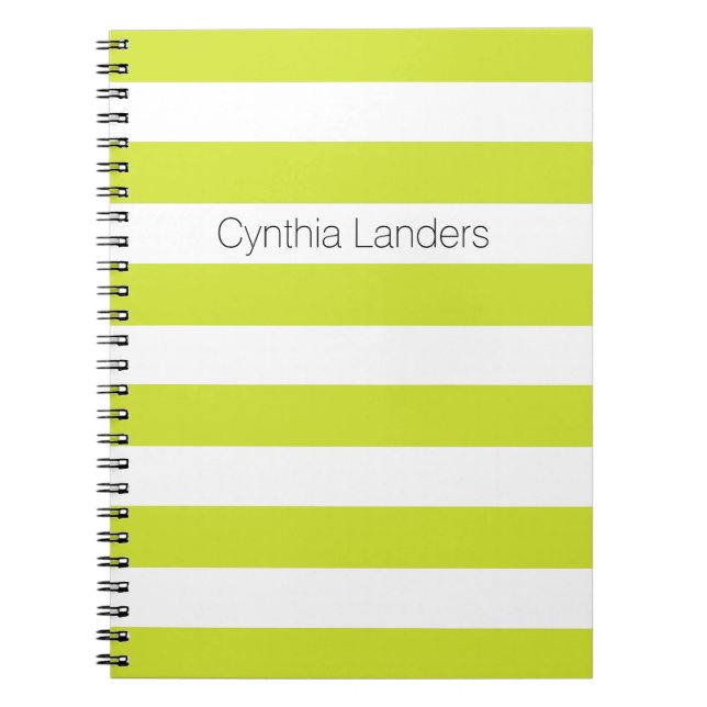 Modern Pear Green Stripes Monogram Notebook (Front)