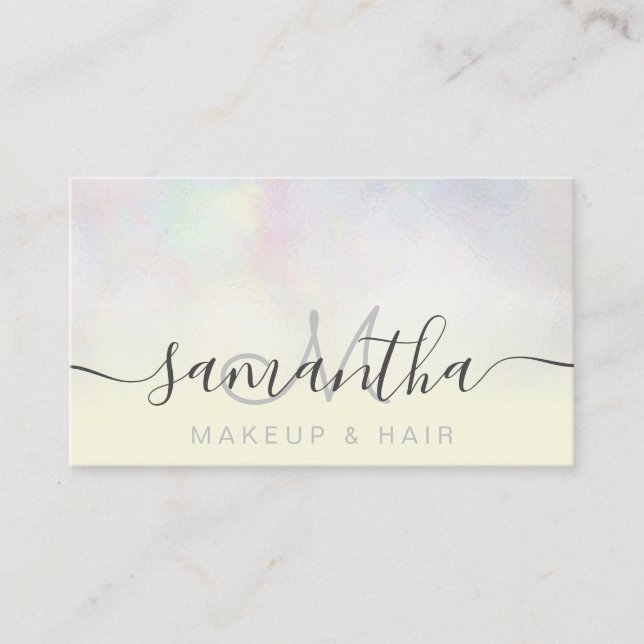 Modern pearl nacre ombre yellow makeup hair business card (Front)