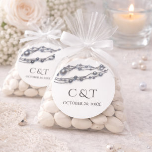 Modern Pearl Wedding Initials Monogram Elegant Classic Round Sticker