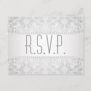 modern pearl white lace vintage wedding rsvp invitation postcard