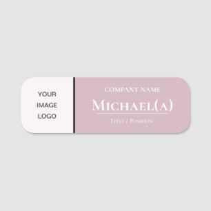 Modern Pearl White & Rose Quartz Pink Company LOGO Name Tag