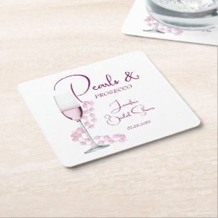 Modern Pearls and Prosecco Bridal Shower Wedding Square Paper Coaster