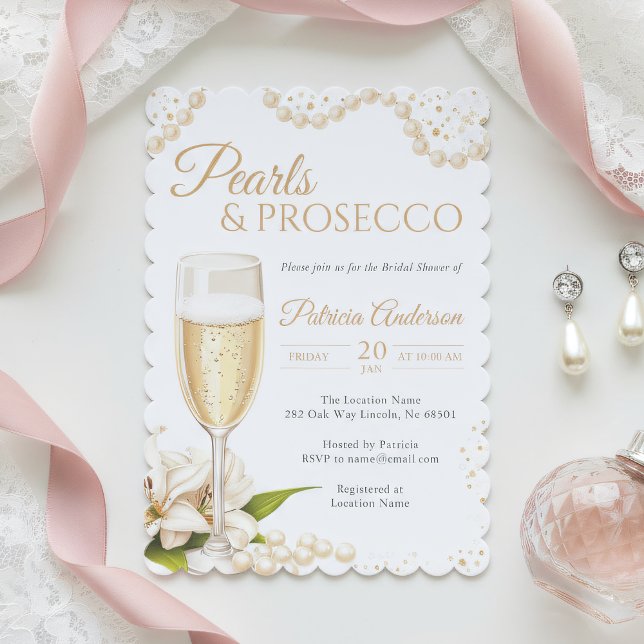 Modern Pearls & Prosecco Bridal Shower Invitation (Creator Uploaded)