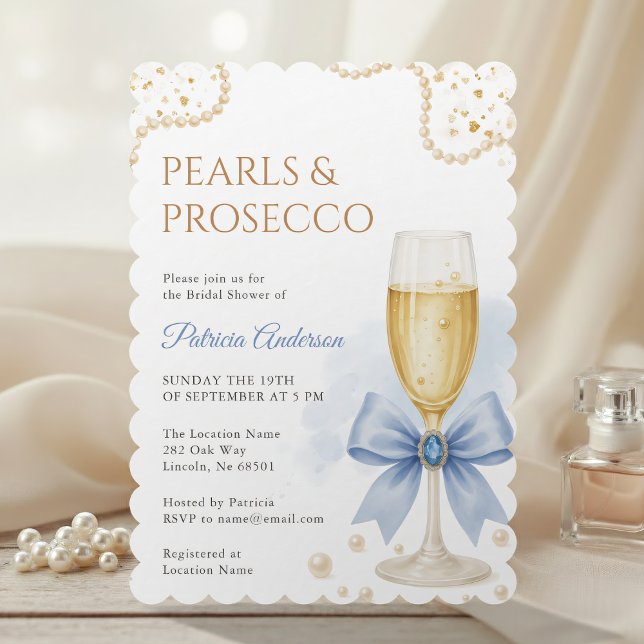 Modern Pearls & Prosecco Bridal Shower Invitation (Creator Uploaded)