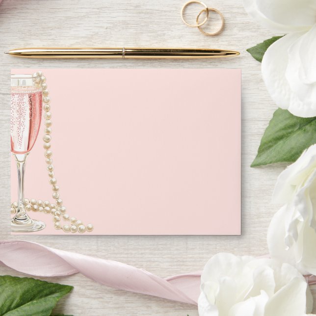 Modern Pearls & Prosecco Bridal Shower Pink Envelope (Wedding)