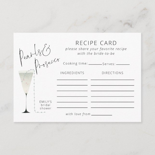 Modern Pearls Prosecco Recipe Card Bridal Shower (Front)