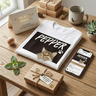 Modern Peeking Cat Custom Pet Photo and Name T-Shirt