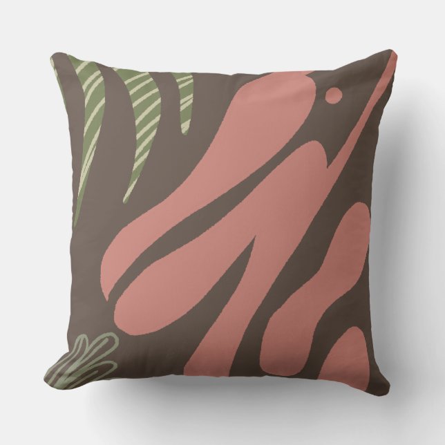 Modern Pelican Boho Abstract Tropical Collage Cushion (Front)