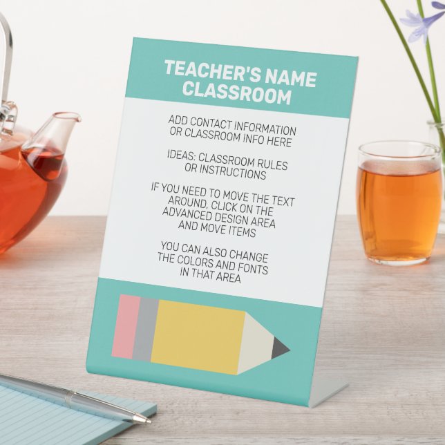 Modern Pencil with Teacher and Classroom Rules Pedestal Sign (In SItu)