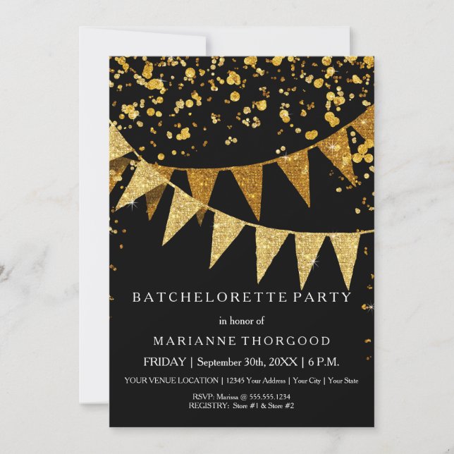 Modern Pennant Banner w Glitter Falling Confetti Invitation (Front)