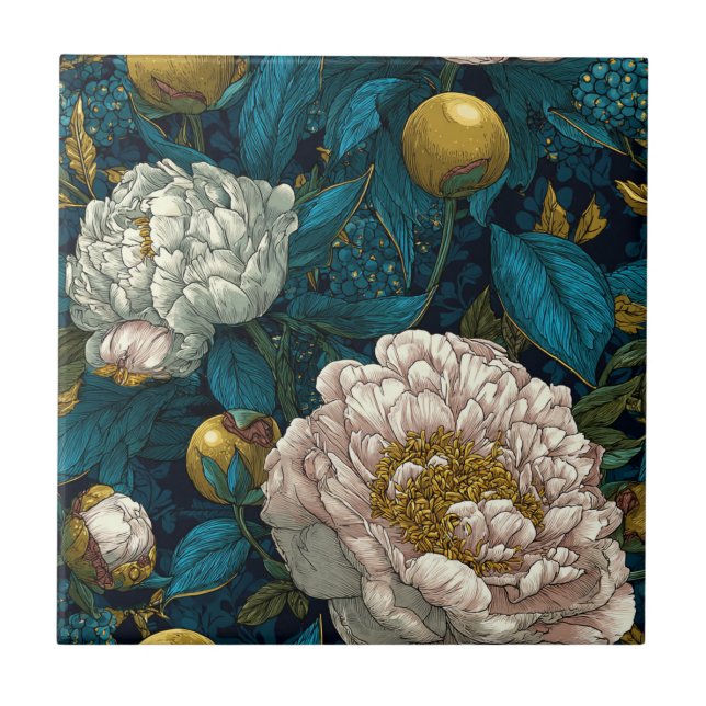Modern Peonies Ceramic Tiles  For Kitchen Flooring (Front)