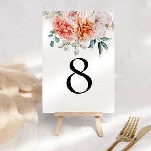 Modern Peonies Florals Coral Peach Table Number