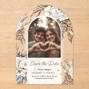 Modern Peony & Hydrangea Wedding Save The Date Acrylic Invitations
