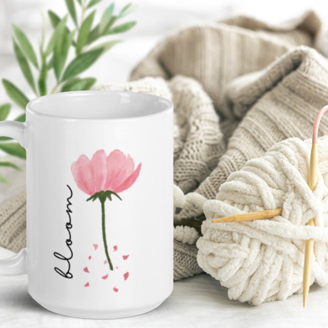 Modern Peony Watercolor Floral Script "Bloom" Coffee Mug (Creator Uploaded)