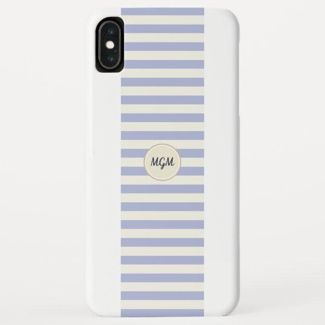 Modern Periwinkle Blue and Cream Striped Monogram Case-Mate iPhone Case (Back)