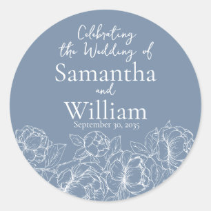 Modern Periwinkle Blue Boho Floral Wedding Classic Round Sticker