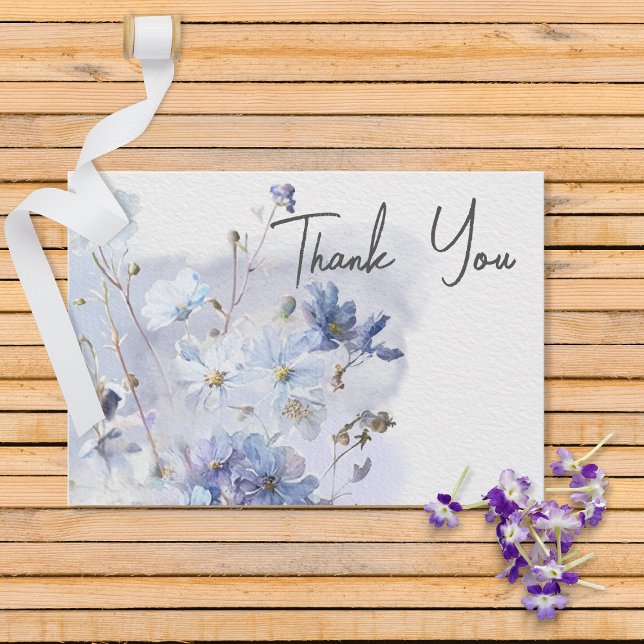 Modern Periwinkle Blue Watercolor Wildflowers Thank You Card (Creator Uploaded)
