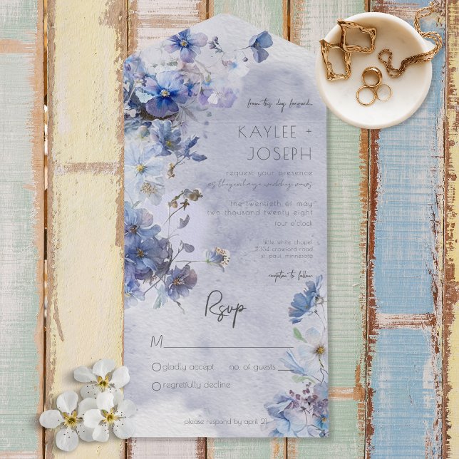Modern Periwinkle Blue Wildflowers No Dinner All In One Invitation (Creator Uploaded)