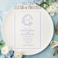 Modern Periwinkle Leafy Crest Monogram Wedding