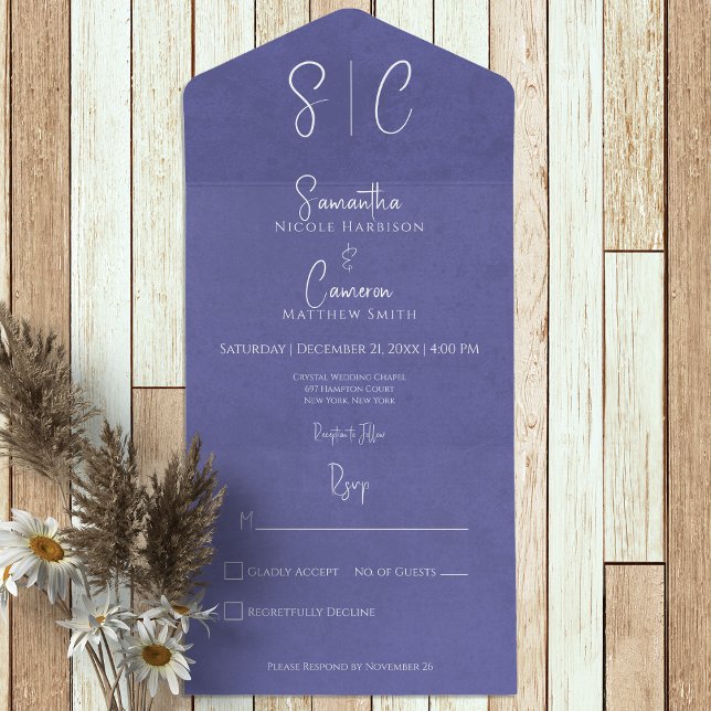 Modern Periwinkle Minimal Monogram No Dinner All In One Invitation (Creator Uploaded)
