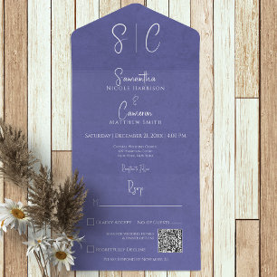 Modern Periwinkle Minimal Monogram QR Code All In One Invitation