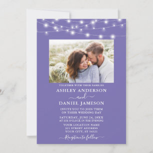 Modern Periwinkle String Lights Photo Wedding Invitation