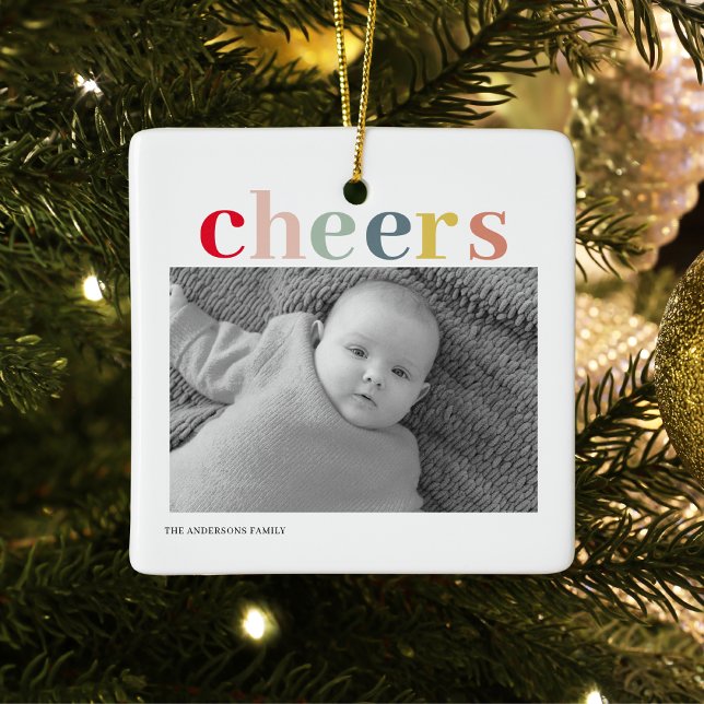 Modern Personal Photo | Colourful Cheers  Ceramic Ornament (Creator Uploaded)