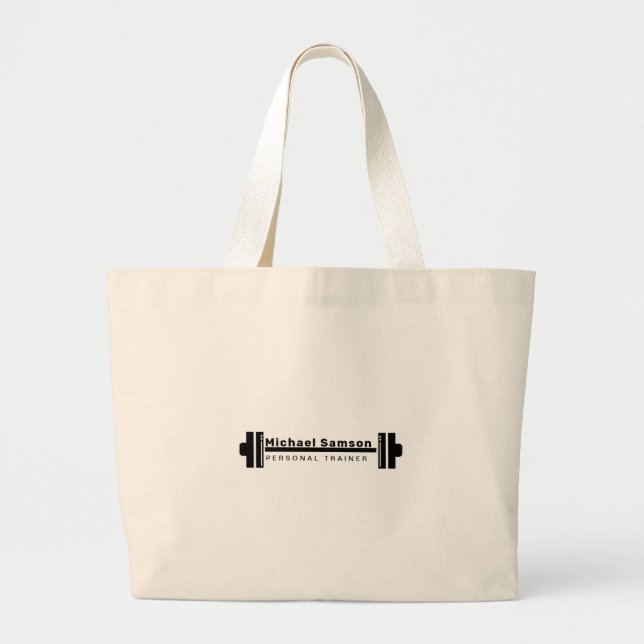 Modern Personal Trainer Black White Weights Large Tote Bag (Front)