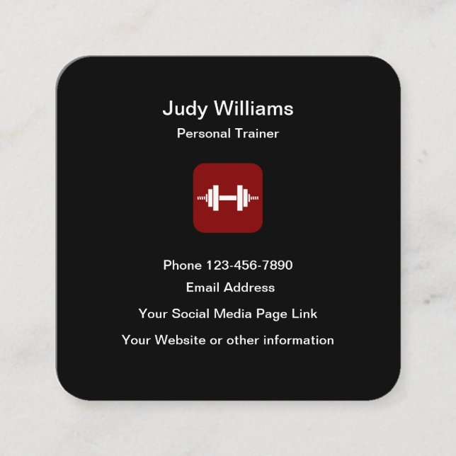 Modern Personal Trainer Design Square Business Card (Front)