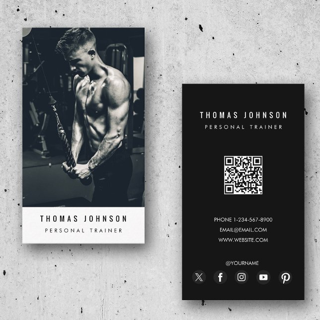 Modern Personal Trainer Fitness Photo QR Code  Business Card (Modern Personal Trainer Fitness Photo QR Code Business Card)